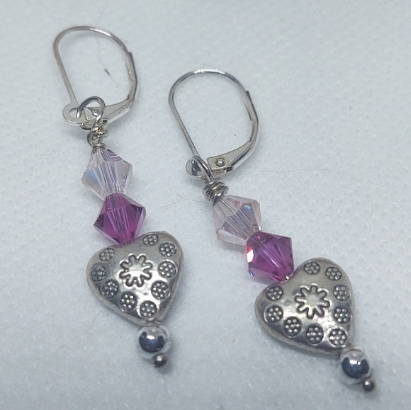 Silver-plated Swarovski Crystal Heart Earrings - Picture 3 of 5